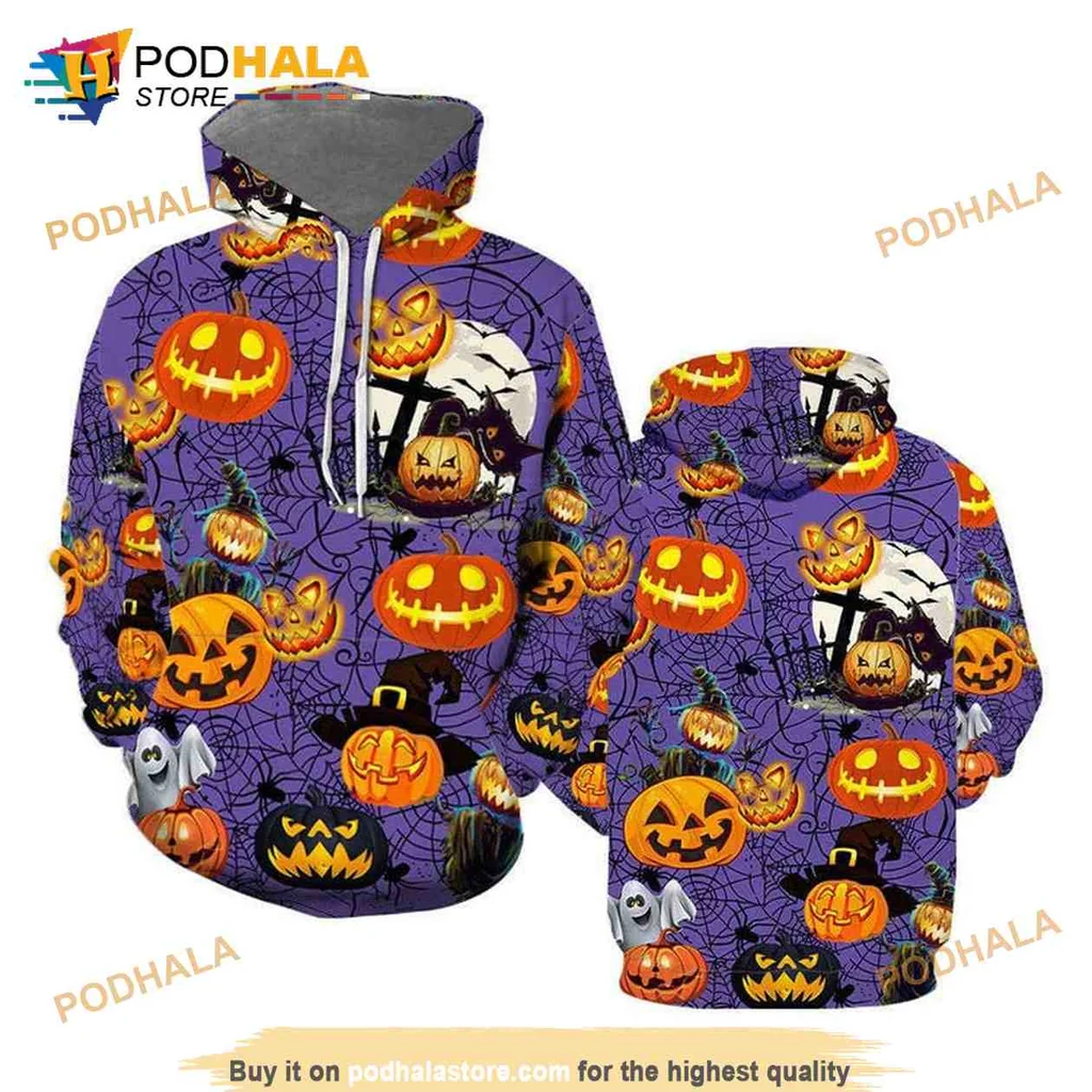 Playful Halloween Pumpkin Spider 3d Hoodie With Unique Jack Olantern Faces