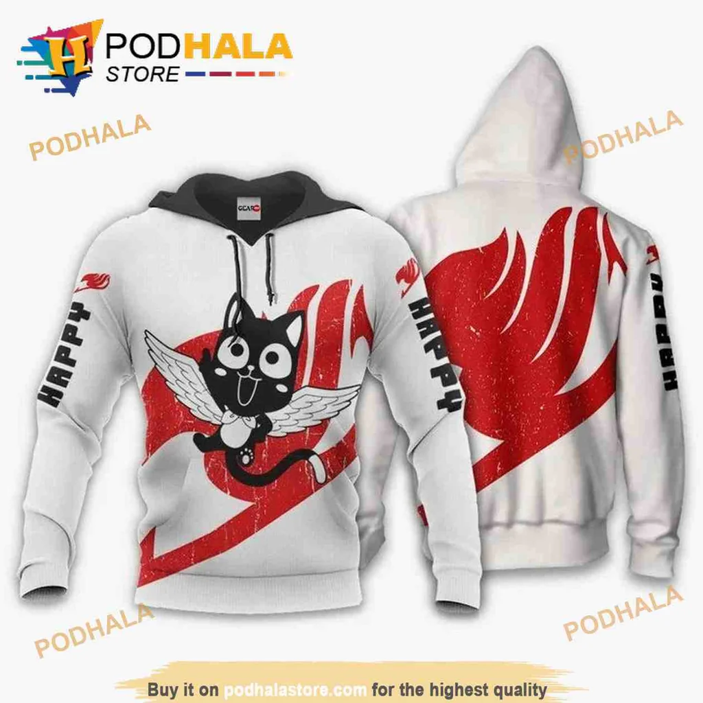 Playful Happy Anime Cat 3d Hoodie Featuring Cartoon Character And Red Wing Design