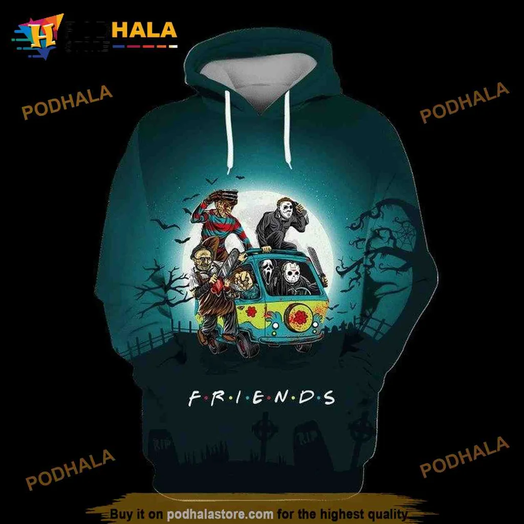 Playful Horror Van 3d Hoodie Featuring Colorful Characters And Spooky Moon