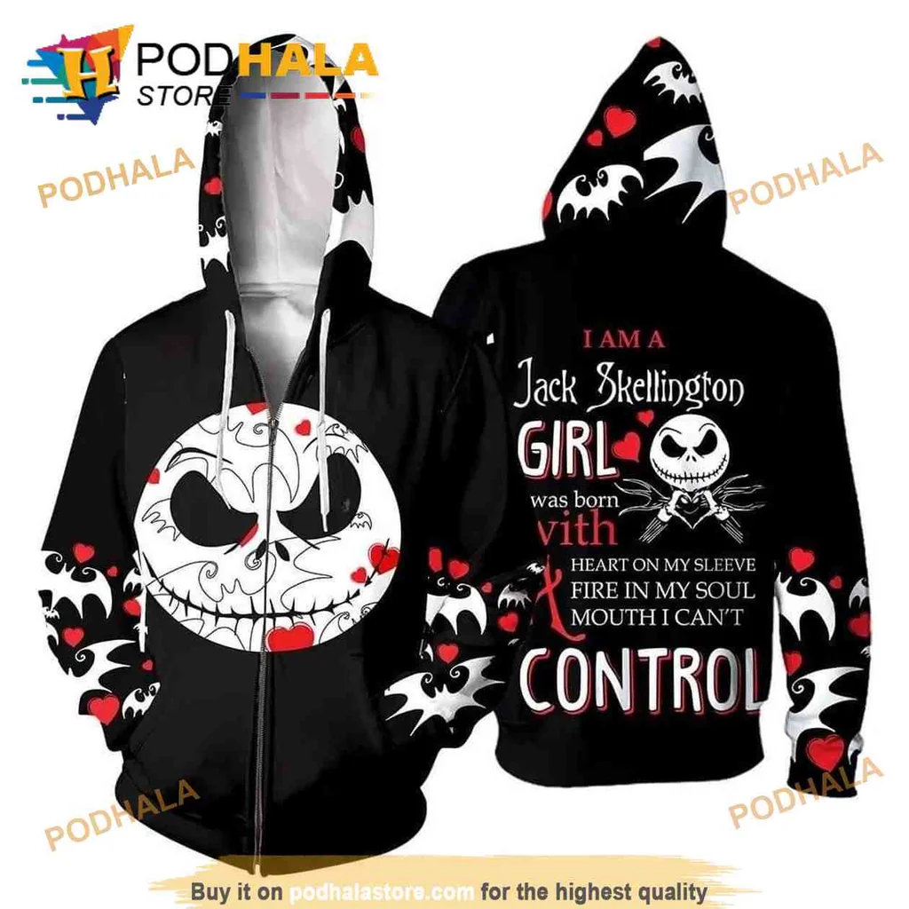 Playful Jack Skellington 3d Hoodie With Heart On My Sleeve Design