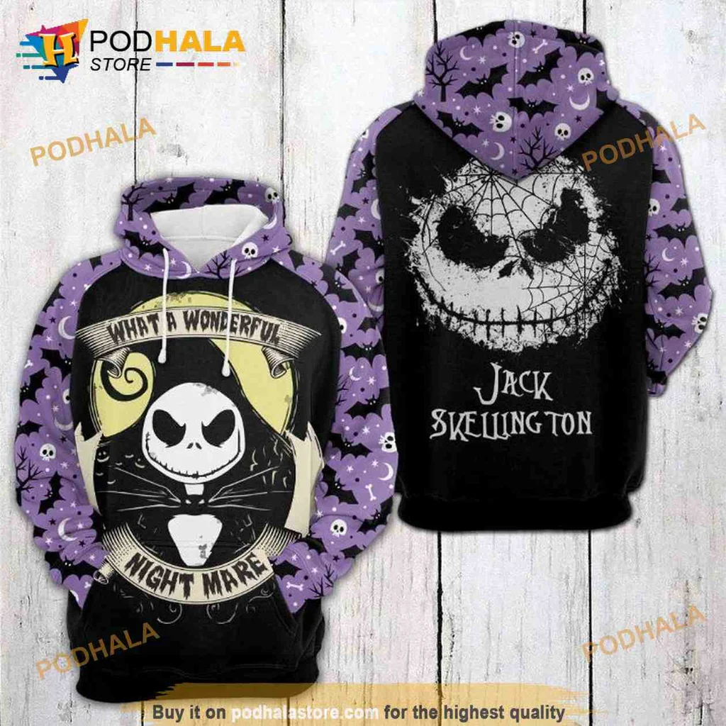 Playful Jack Skellington 3d Hoodie With Whimsical Bat Motifs