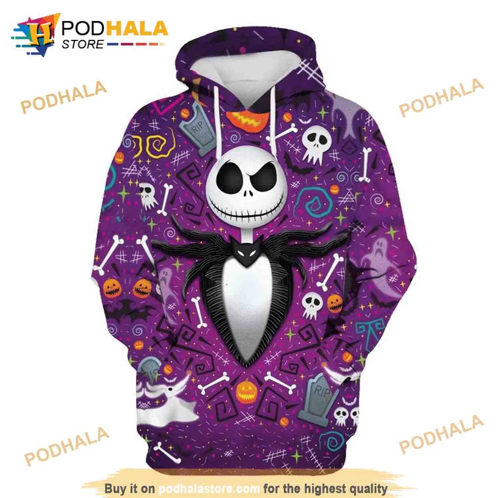 Playful Jack Skellington Halloween 3d Hoodie With Spooky Graphics