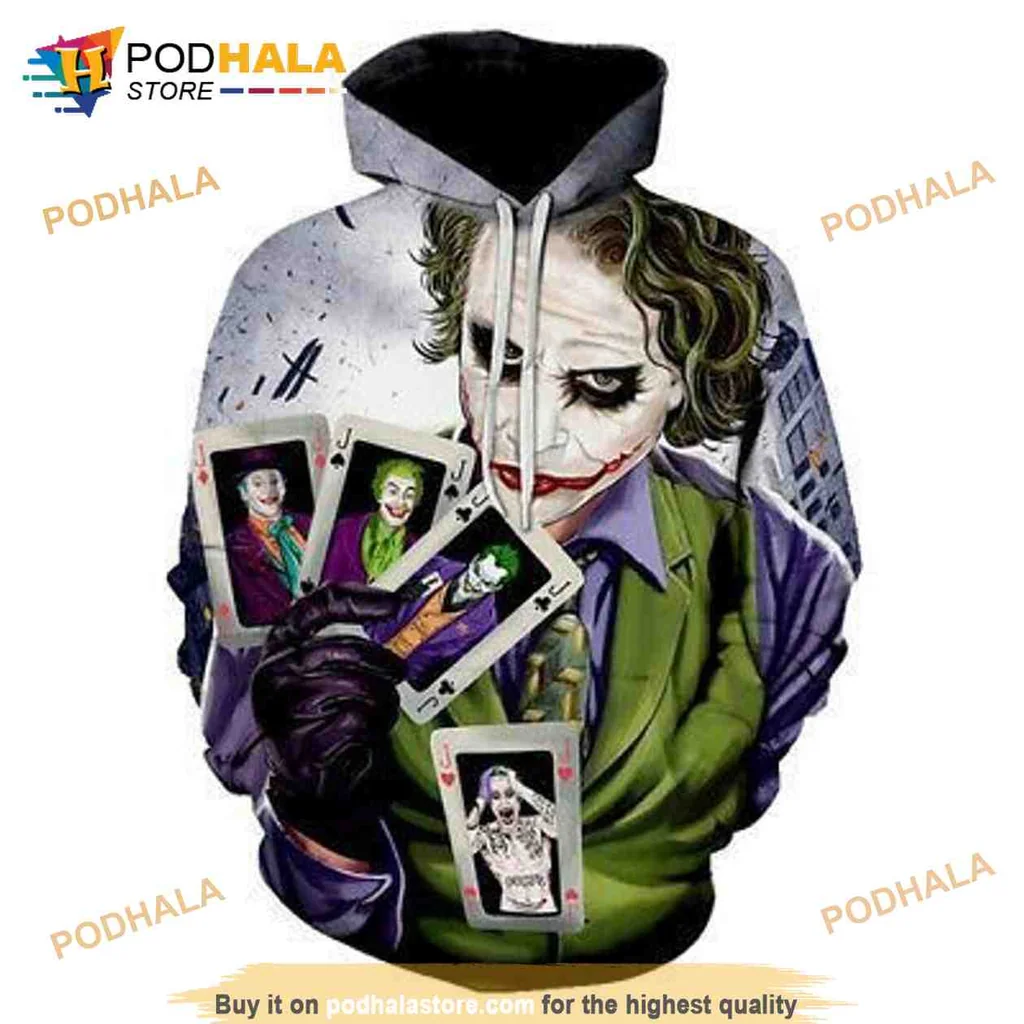 Playful Joker Character 3d Hoodie With Vibrant Cityscape Design