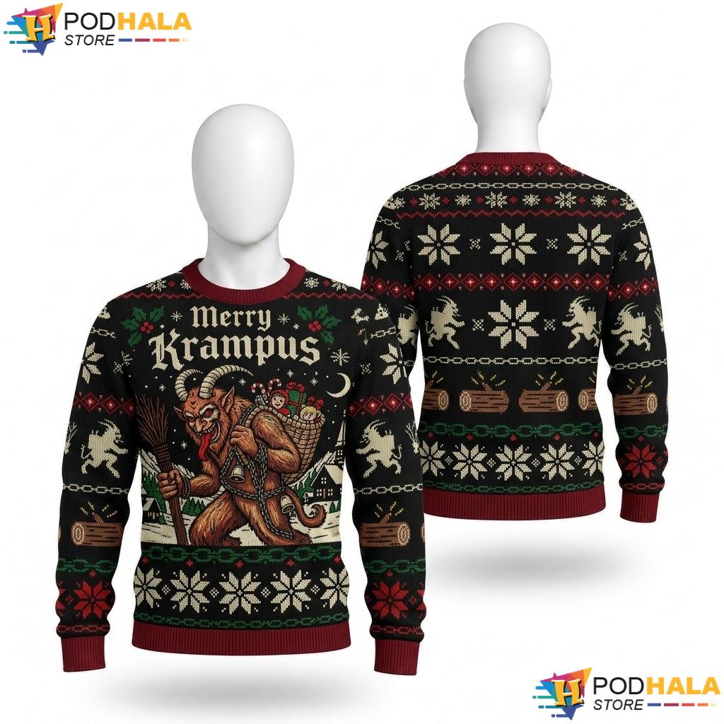 Playful Krampus Ugly Christmas Sweater Funny Holiday Pullover Mens Top