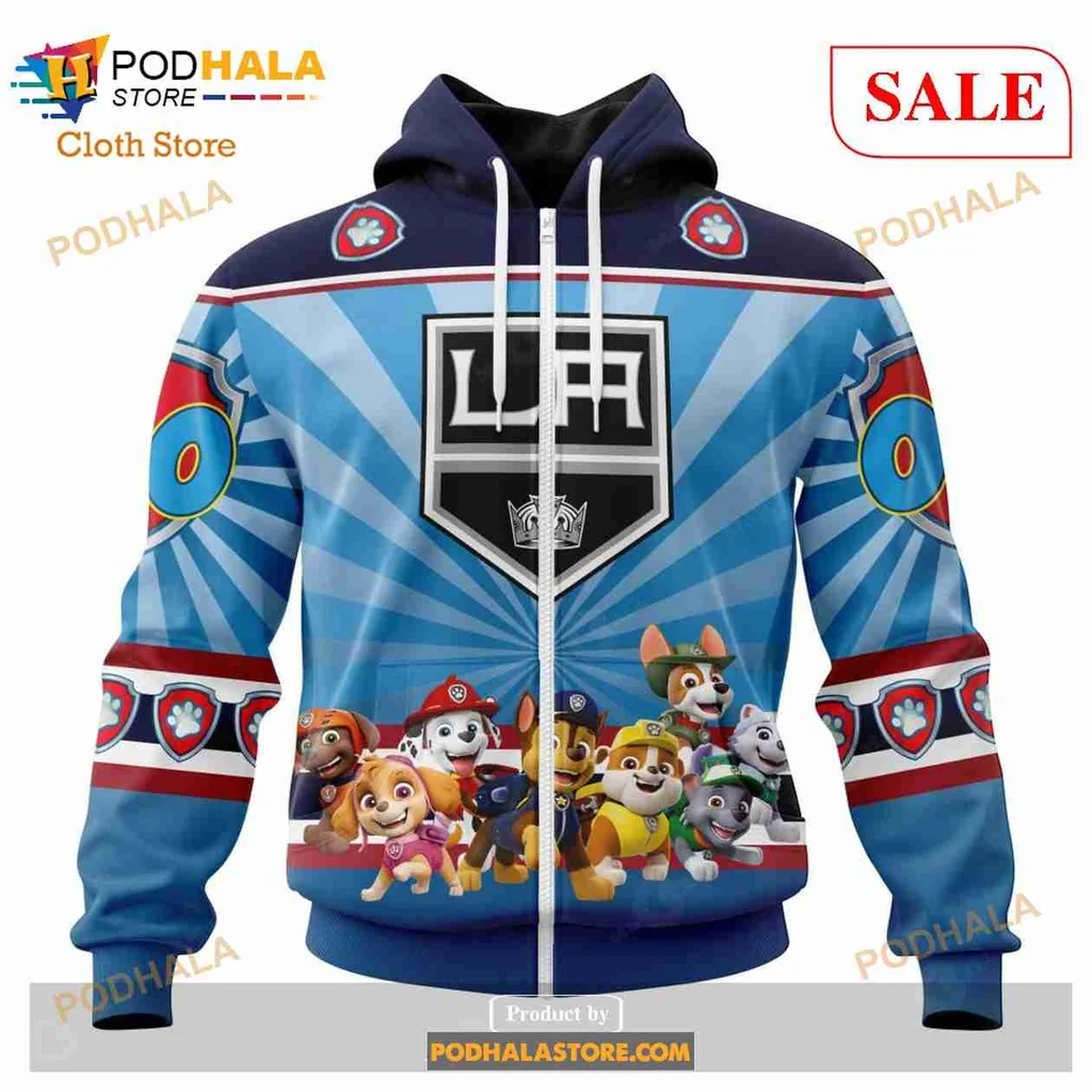 Playful Los Angeles Kings Paw Patrol 3D Hoodie Featuring Vibrant Characters Playful Los Angeles Kings Paw Patrol 3D Hoodie Featuring Vibrant Characters