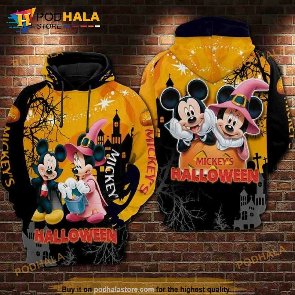 Playful Mickey Minnie Halloween 3d Hoodie With Spooky Design