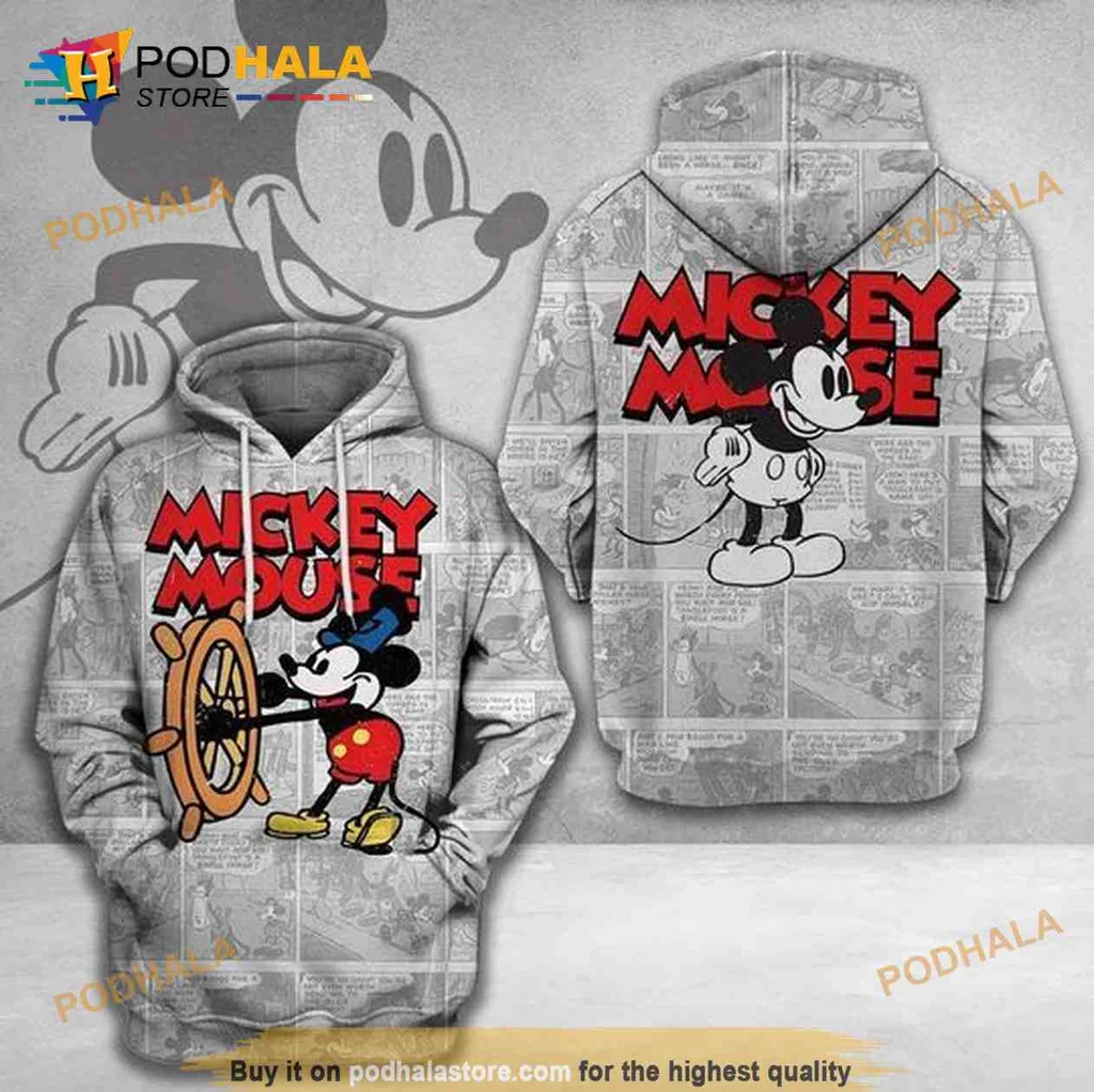 Playful Mickey Mouse 3d Hoodie Featuring Cartoon Design With Ships Wheel