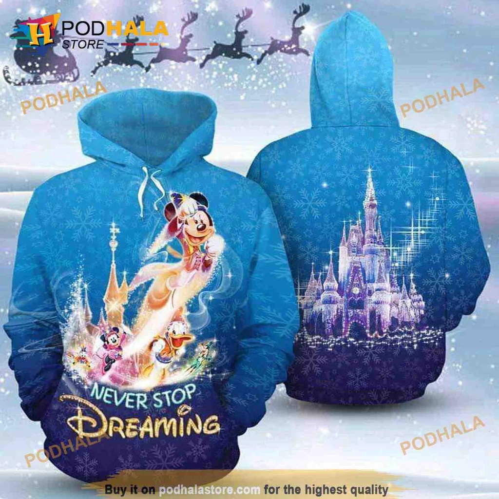 Playful Mickey Mouse 3d Hoodie With Never Stop Dreaming Design