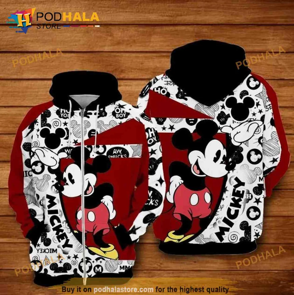 Playful Mickey Mouse 3d Hoodie With Vibrant Red And Black Design