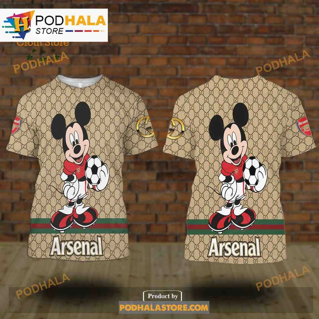 Playful Mickey Mouse Arsenal All Over Print Hoodie Featuring Sporty Design And Gucci Pattern Playful Mickey Mouse Arsenal All Over Print Hoodie Featuring Sporty Design And Gucci Pattern