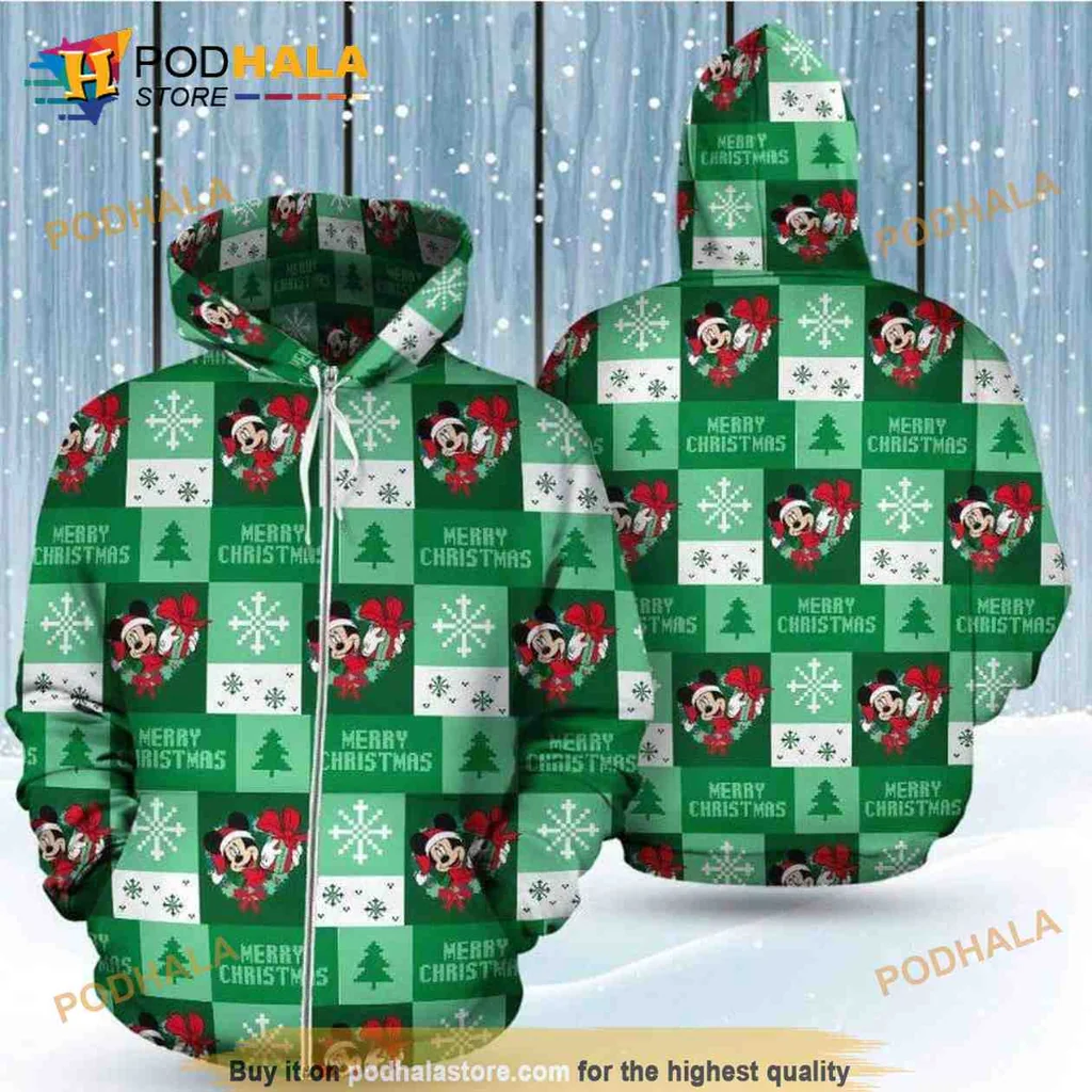 Playful Mickey Mouse Christmas 3d Hoodie With Merry Holiday Design