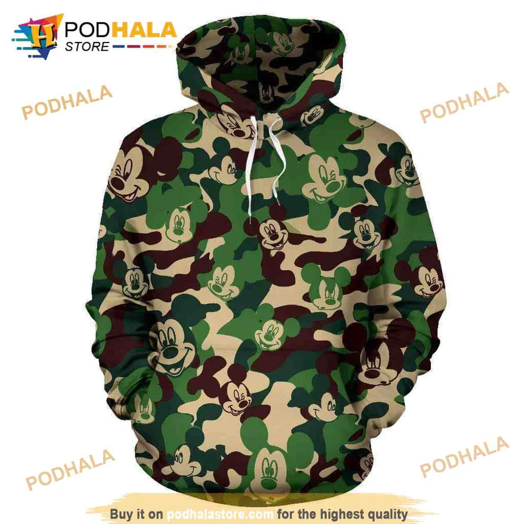 Playful Mickey Mouse Head Camo 3d Hoodie Featuring Whimsical Design