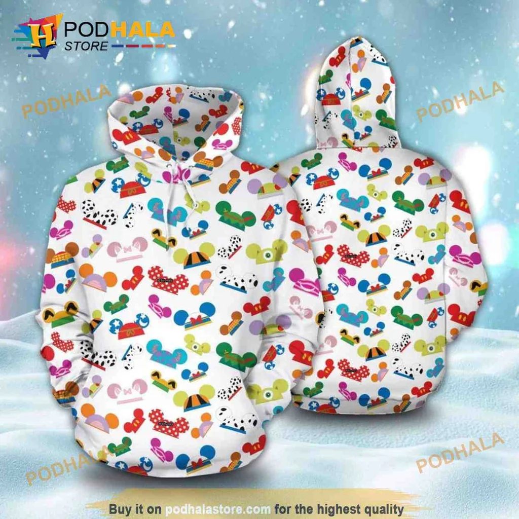 Playful Mickey Mouse Heads 3d Hoodie Featuring Colorful All Over Print Design