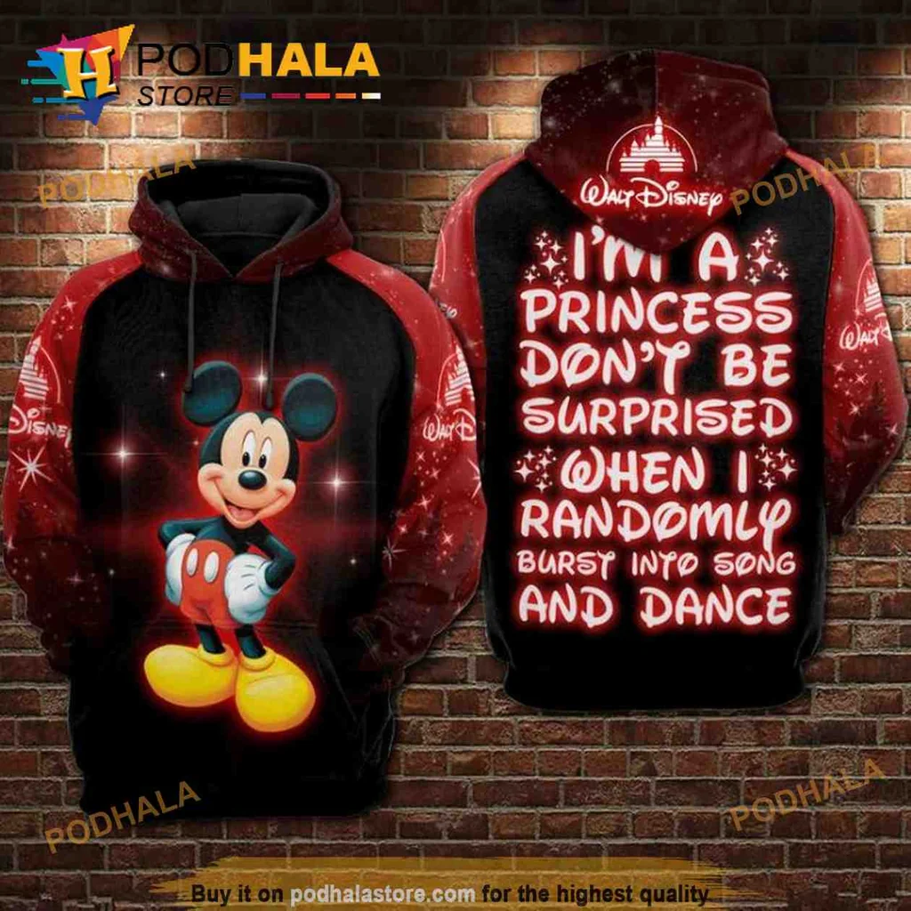 Playful Mickey Mouse Princess 3d Hoodie, Fun Song And Dance Design