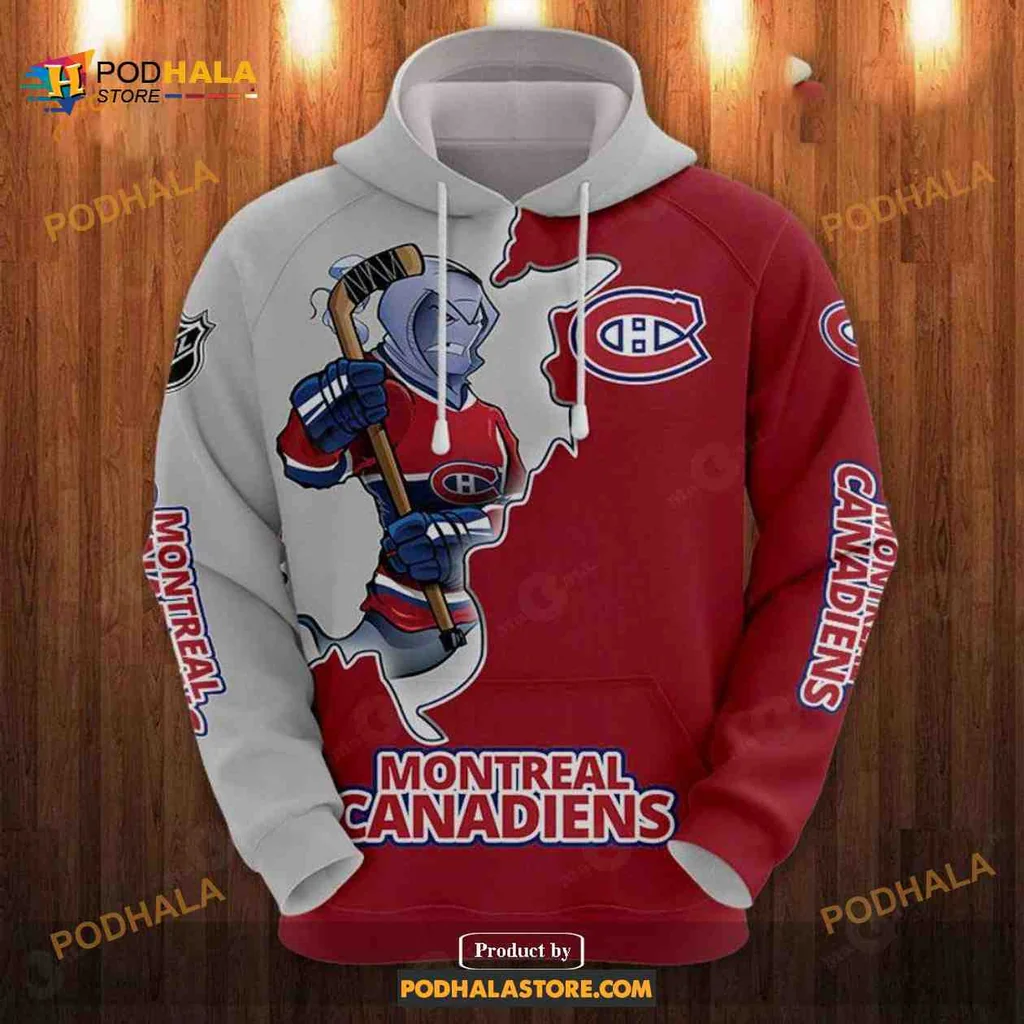 Playful Montreal Canadiens Hockey Player Hoodie With Dynamic Design