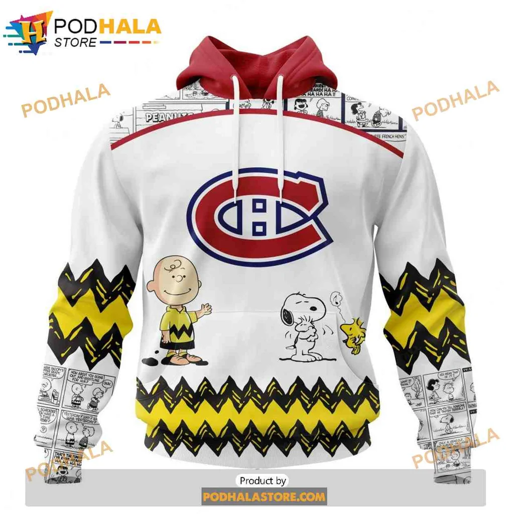 Playful Montreal Canadiens Peanuts 3d Hoodie Featuring Charlie Brown And Snoopy