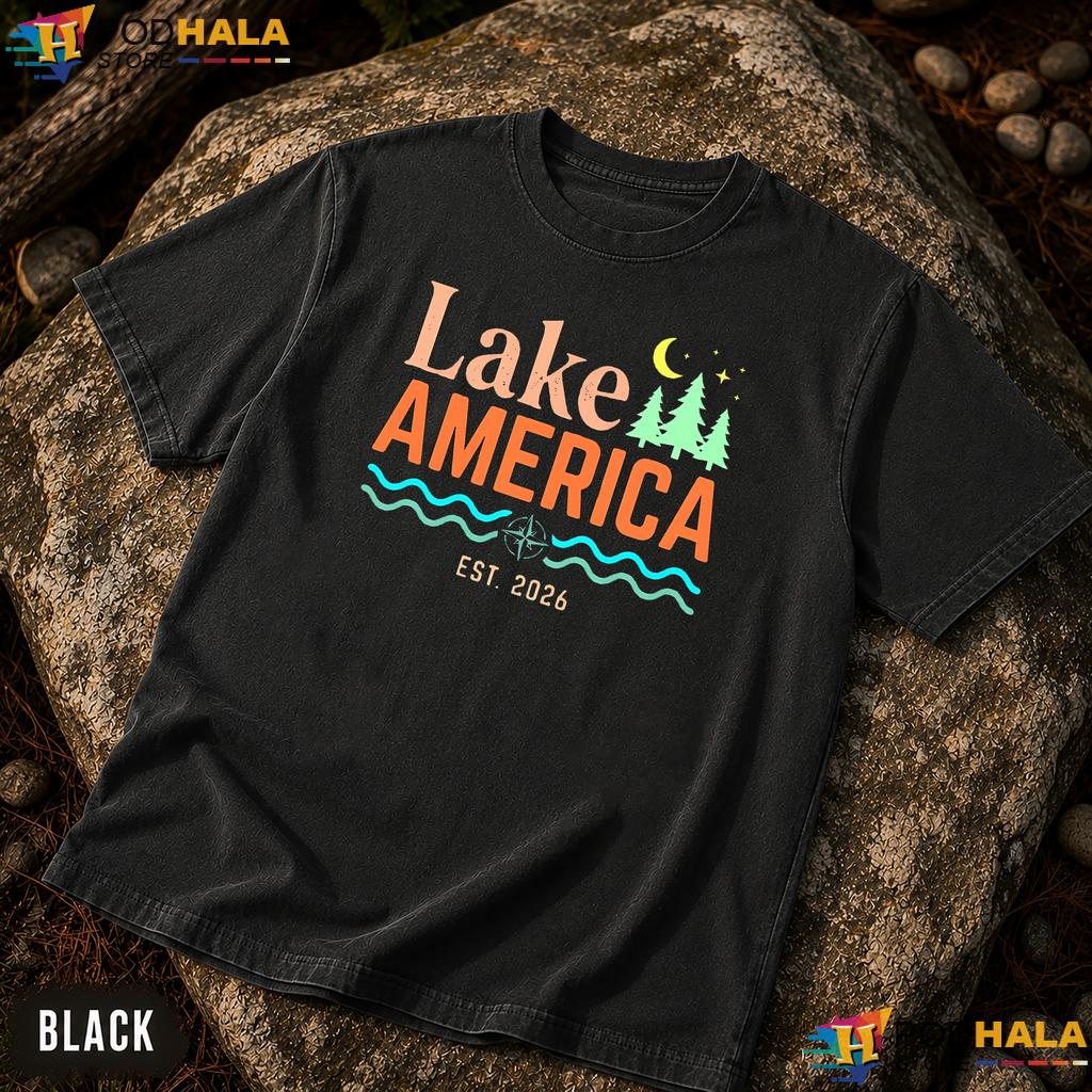 Playful Moon Lake America Comfort Colors T-Shirt Fun Outdoor Trees Top