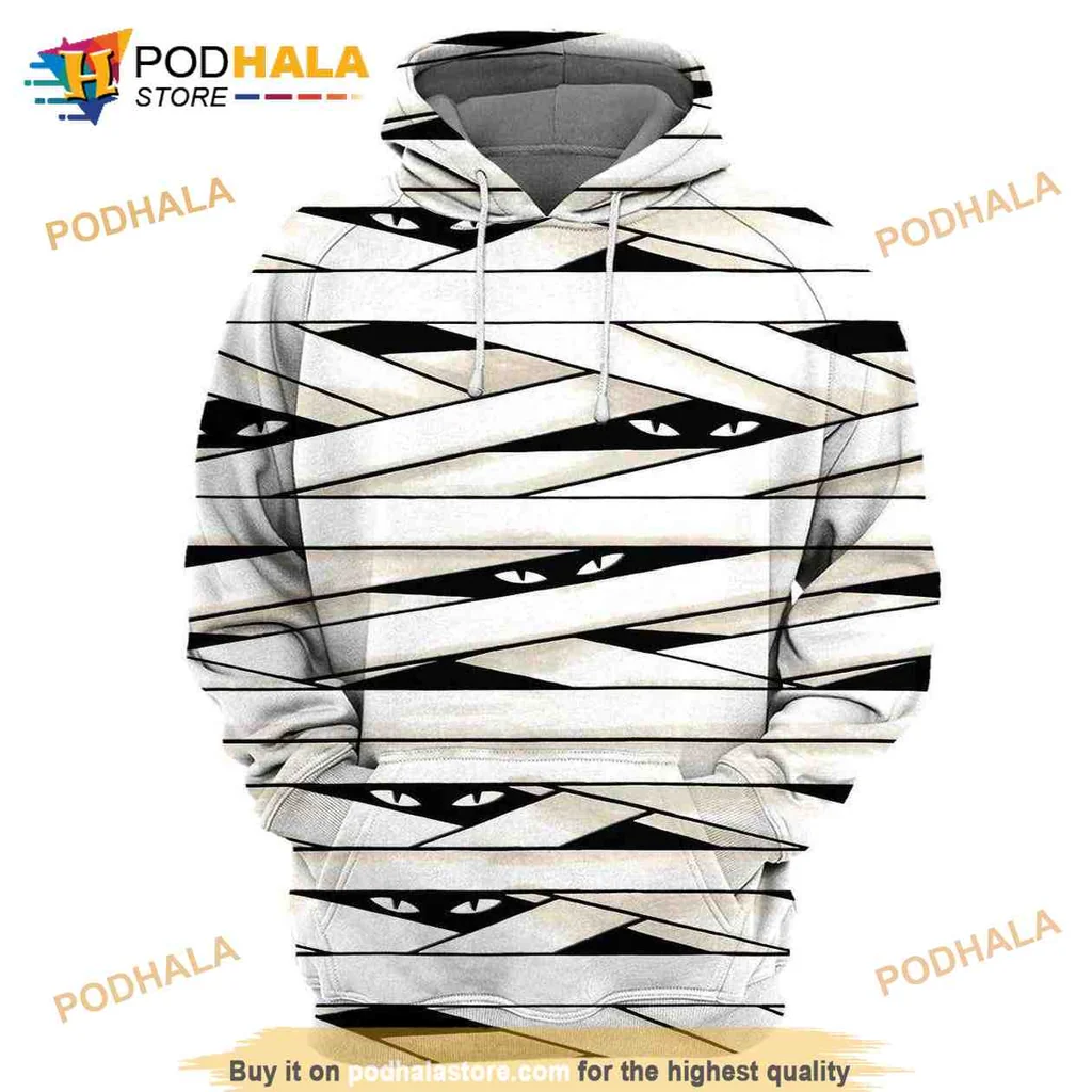 Playful Mummy 3d Hoodie With Eerie Eyes For Halloween Fun