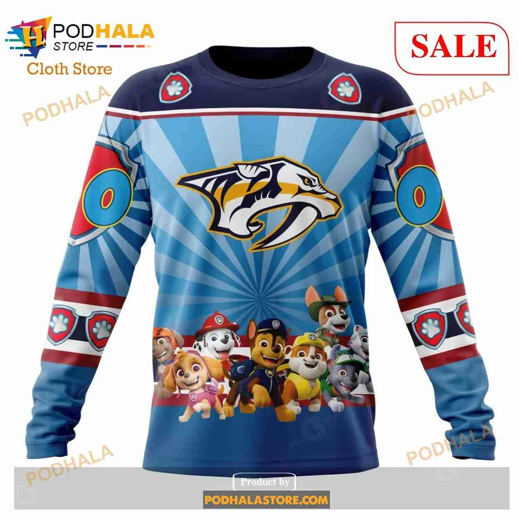 Playful Nashville Predators Paw Patrol 3D Print Hoodie With Colorful Puppy Design Playful Nashville Predators Paw Patrol 3D Print Hoodie With Colorful Puppy Design