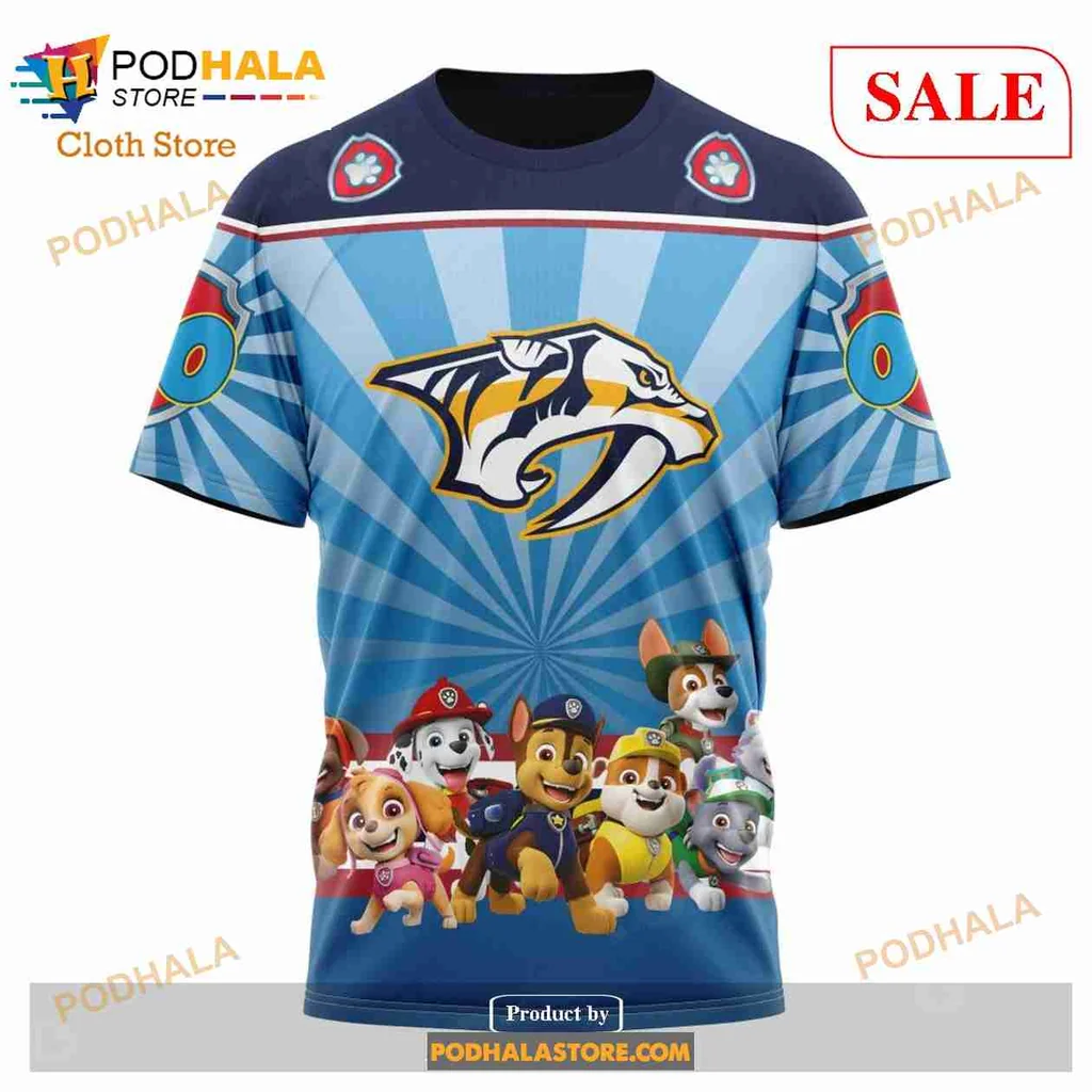 Playful Nashville Predators Paw Patrol 3d Hoodie With Colorful Puppy Design - Product View 6 Playful Nashville Predators Paw Patrol 3d Hoodie With Colorful Puppy Design - Product View 6