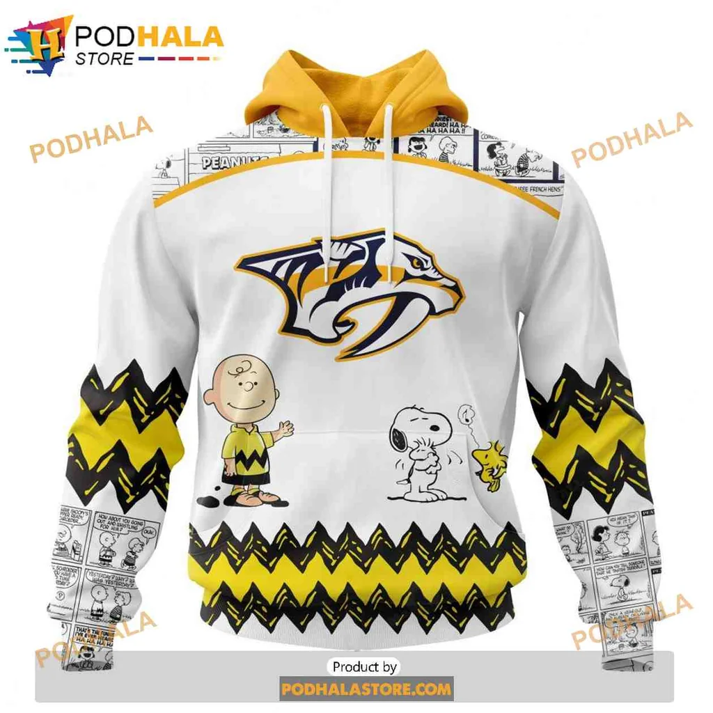 Playful Nashville Predators Peanuts 3d Hoodie Featuring Snoopy And Friends