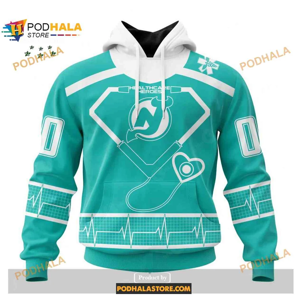 Playful New Jersey Devils Healthcare Heroes Hoodie Featuring Superhero Design