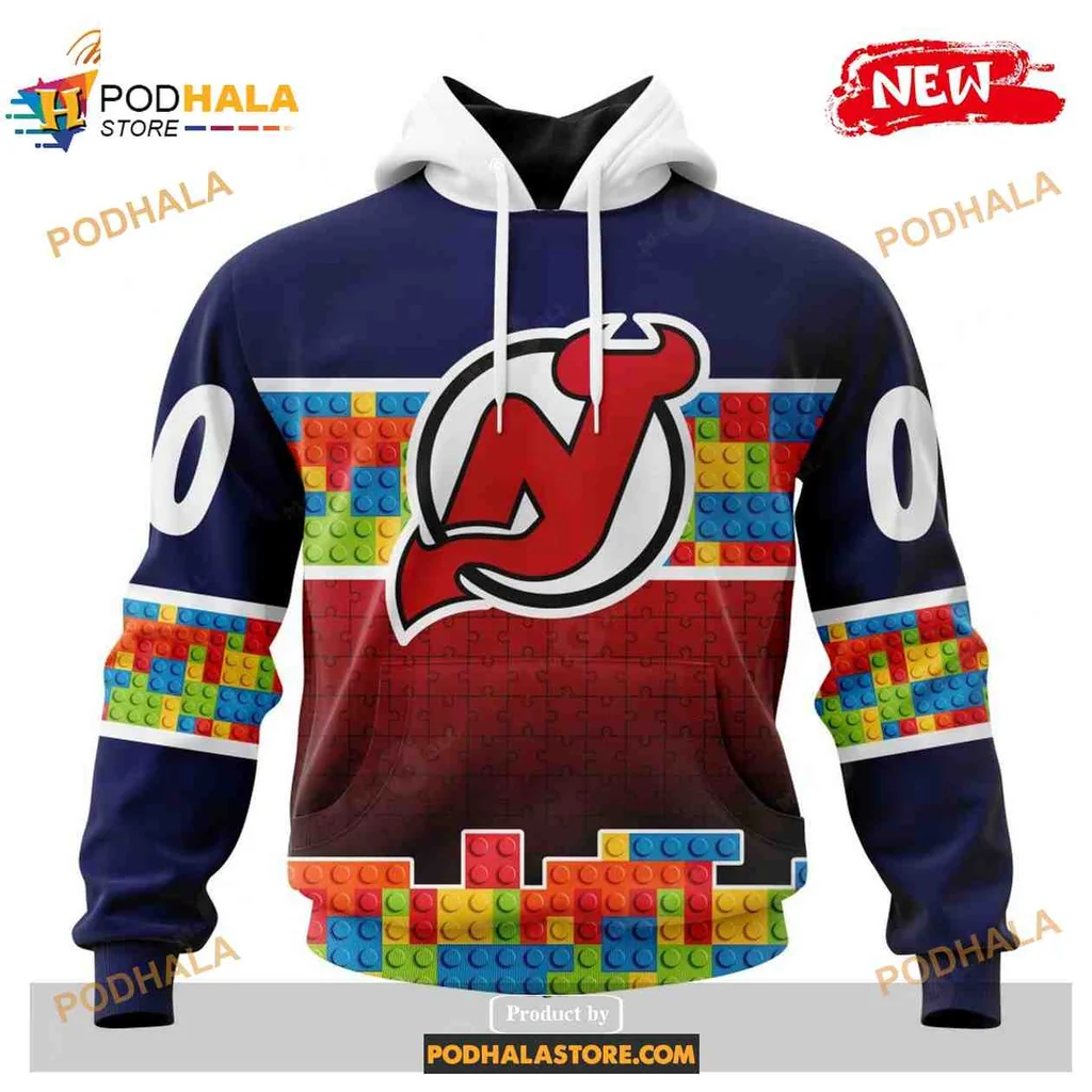 Playful New Jersey Devils Puzzle Game Hoodie With Colorful Gradient Design