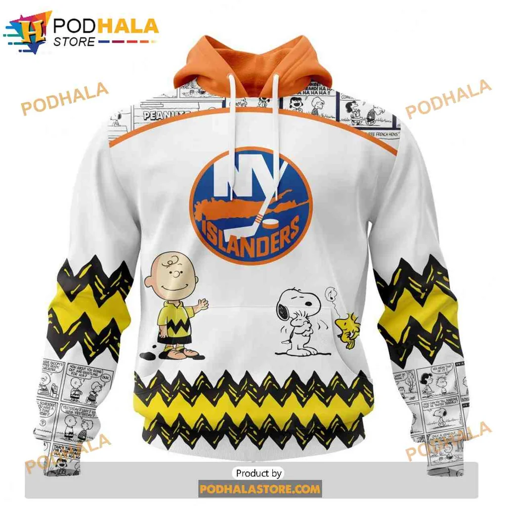 Playful New York Islanders Peanuts 3d Hoodie Featuring Snoopy And Friends