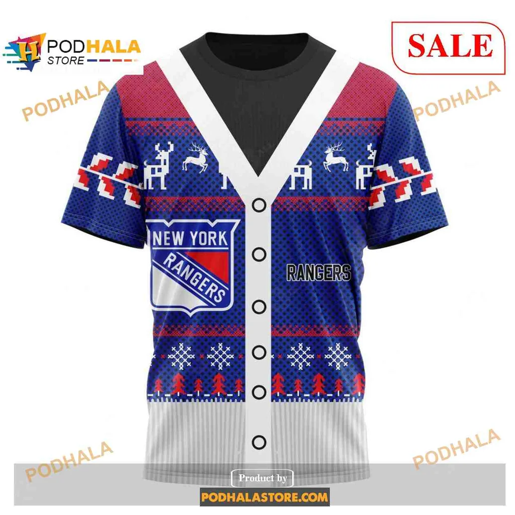 Playful New York Rangers Christmas Hoodie With Vibrant Design And Snowflakes - View 2 Playful New York Rangers Christmas Hoodie With Vibrant Design And Snowflakes - View 2