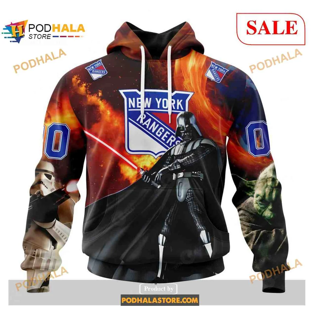 Playful New York Rangers Star Wars Hoodie Featuring Darth Vader And Stormtrooper