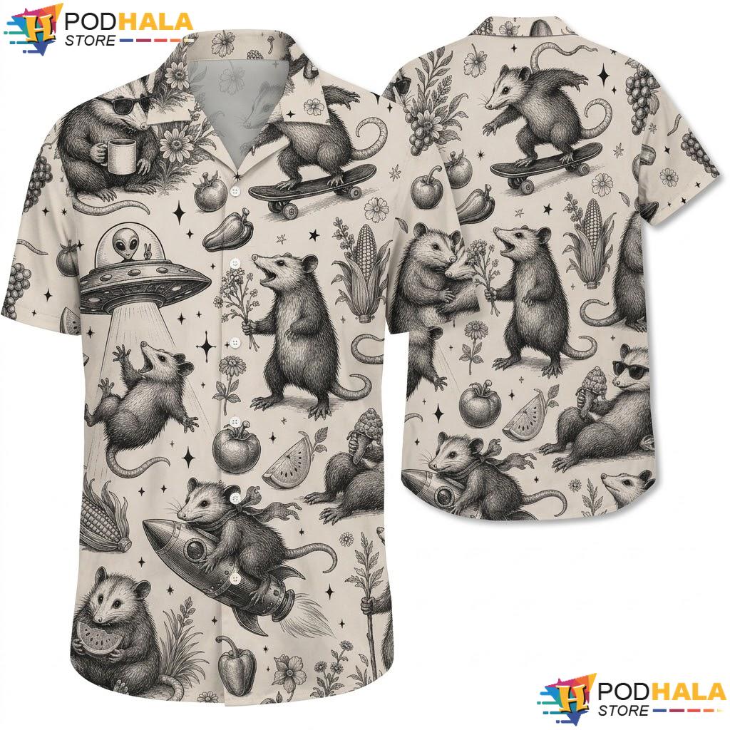 Playful Opossum Festival Hawaiian Shirt Quirky Graphic Summer Apparel