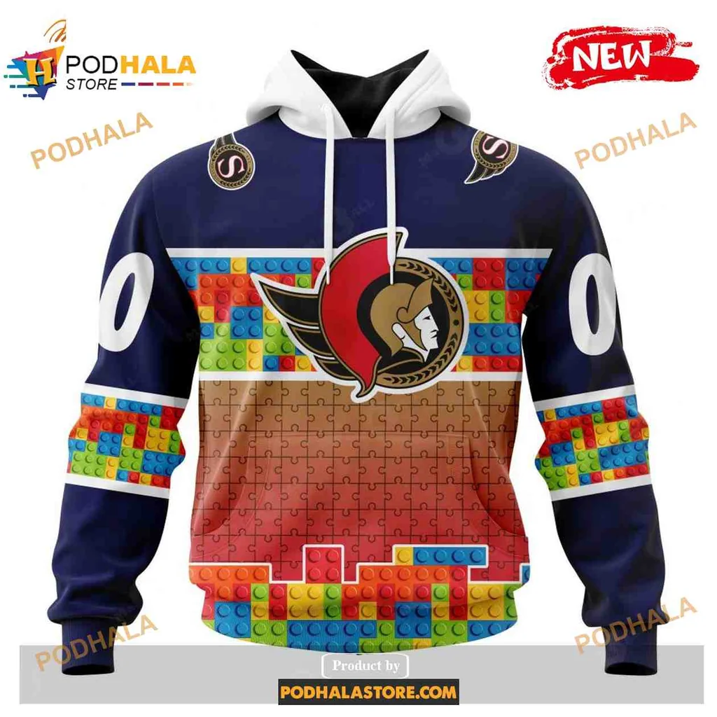 Playful Ottawa Senators 3d Hoodie With Colorful Puzzle Gradient Design