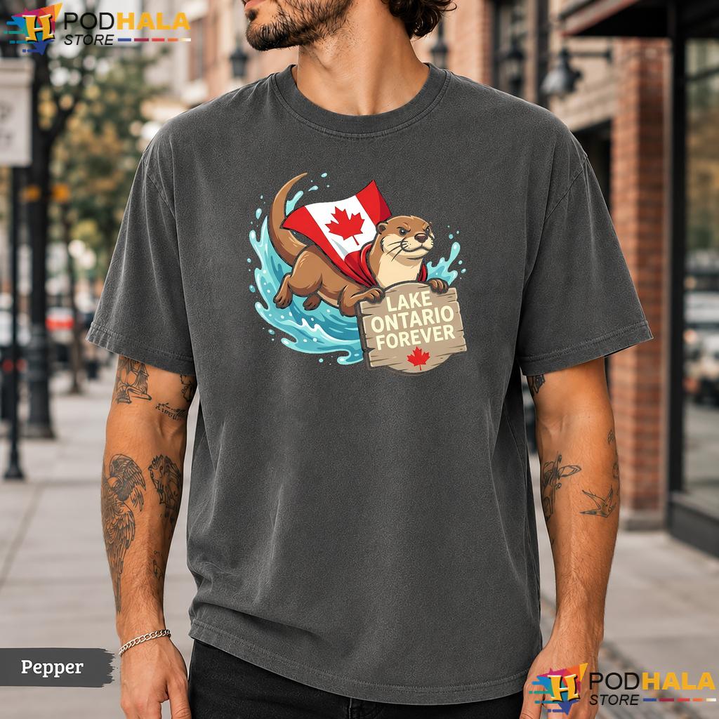 Playful Otter Lake Ontario Comfort Colors T-Shirt Forever Canadian Flag