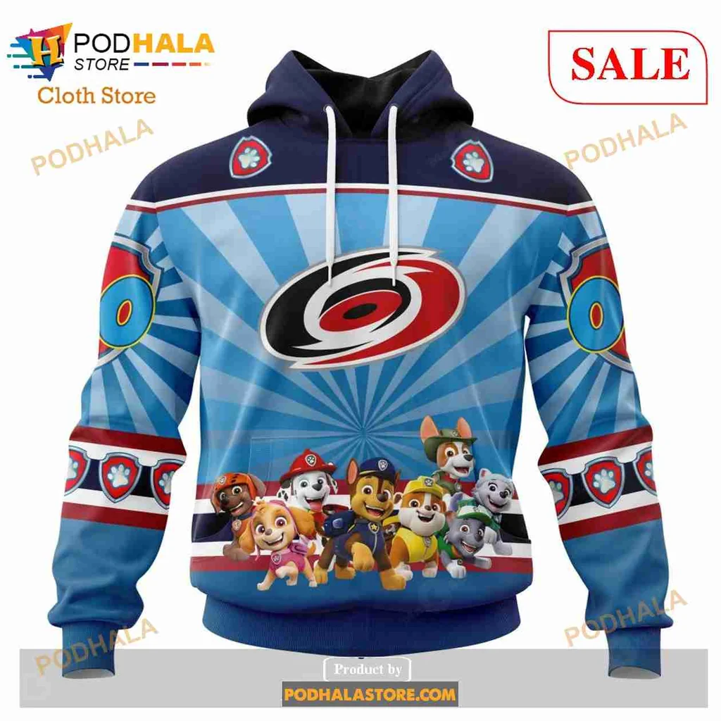 Playful Paw Patrol Carolina Hurricanes 3d Hoodie With Colorful Characters