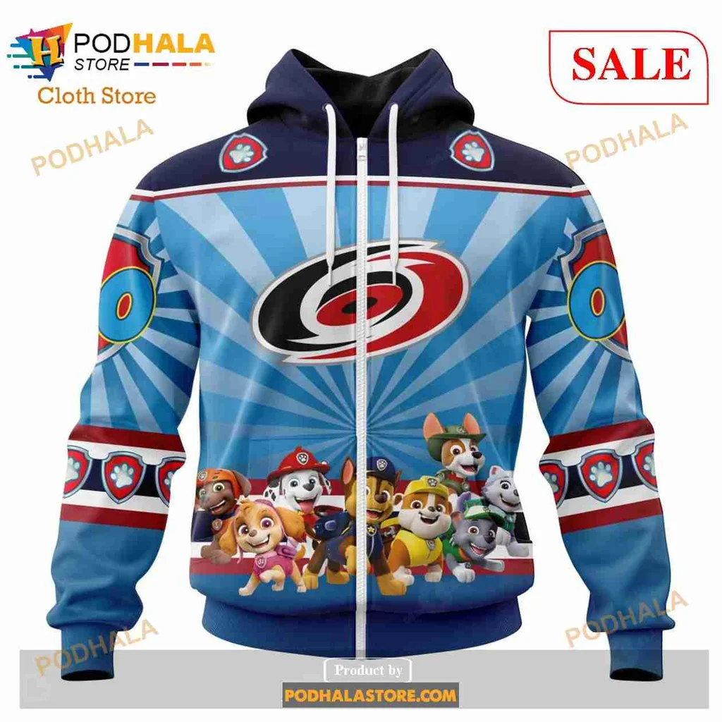 Playful Paw Patrol Carolina Hurricanes All Over Print Hoodie With Colorful Characters Playful Paw Patrol Carolina Hurricanes All Over Print Hoodie With Colorful Characters