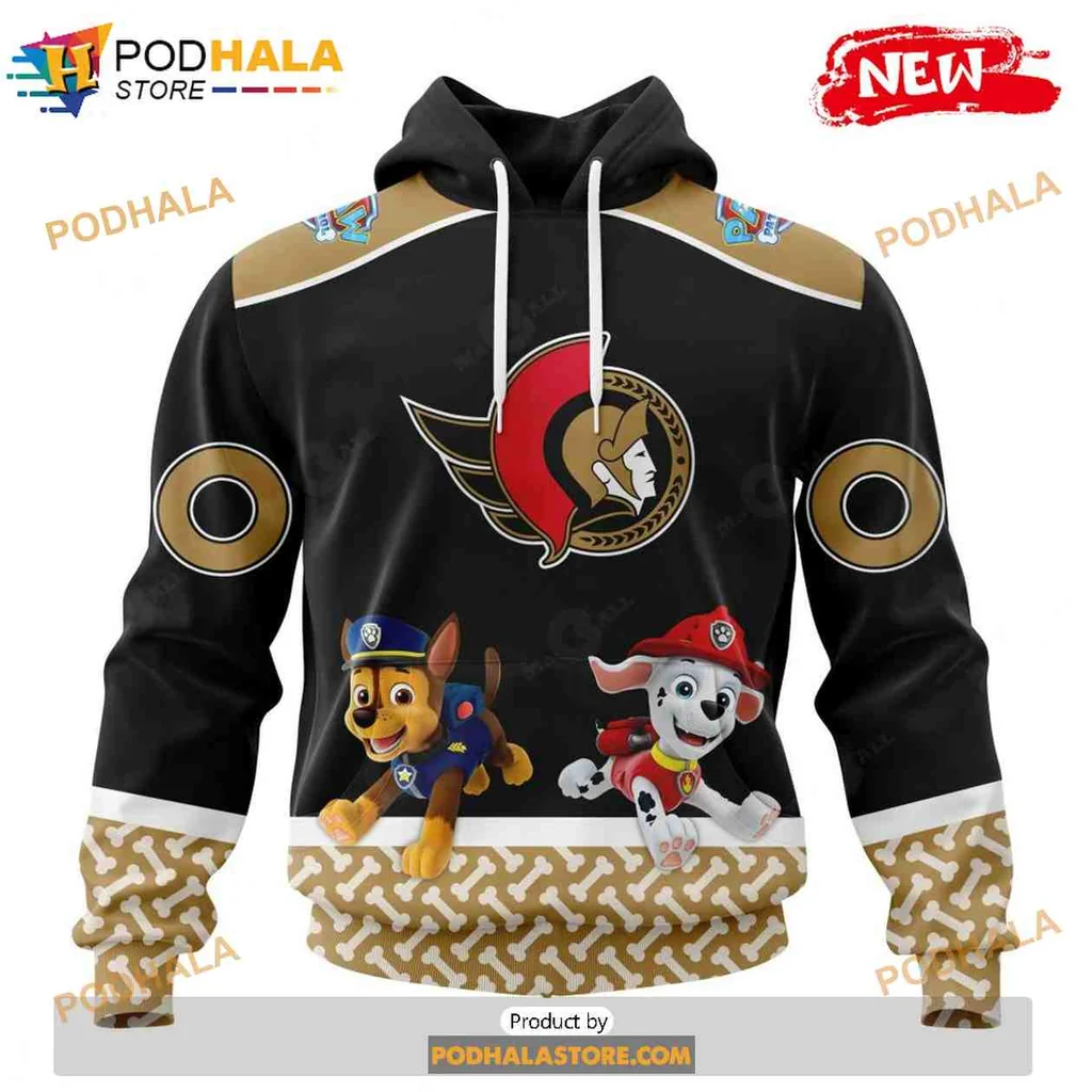 Playful Paw Patrol Ottawa Senators 3d Hoodie Featuring Chase And Marshall