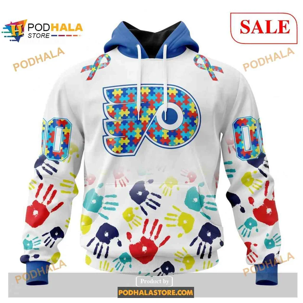 Playful Philadelphia Flyers Autism Awareness Hoodie With Colorful Handprints