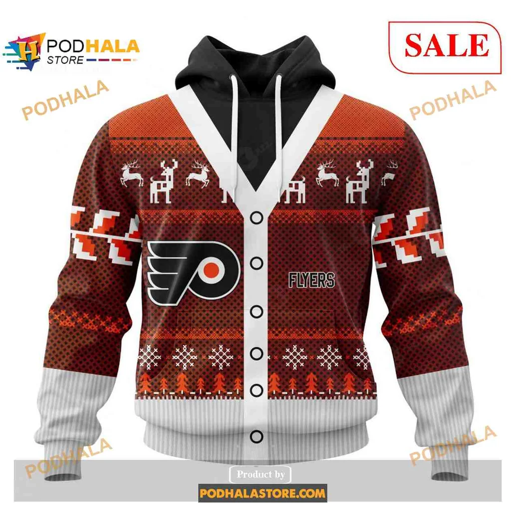 Playful Philadelphia Flyers Christmas 3d Hoodie With Reindeer And Snowflakes
