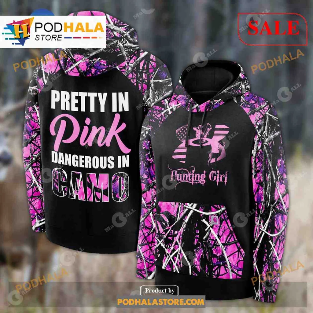 Playful Pink Camouflage 3d Hoodie Featuring Pretty In Pink Dangerous In Camo Design