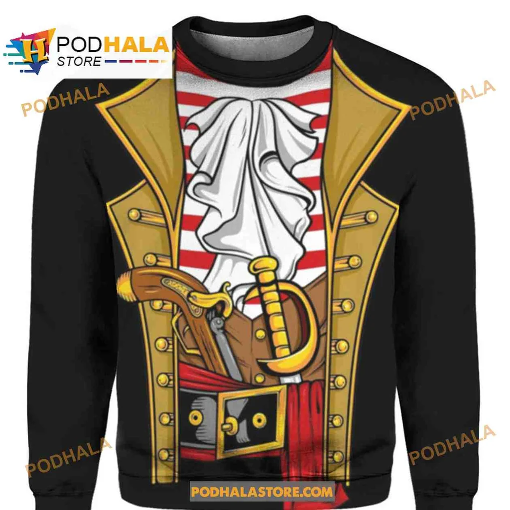 Playful Pirate Costume 3d Hoodie With Bold Red And White Stripes