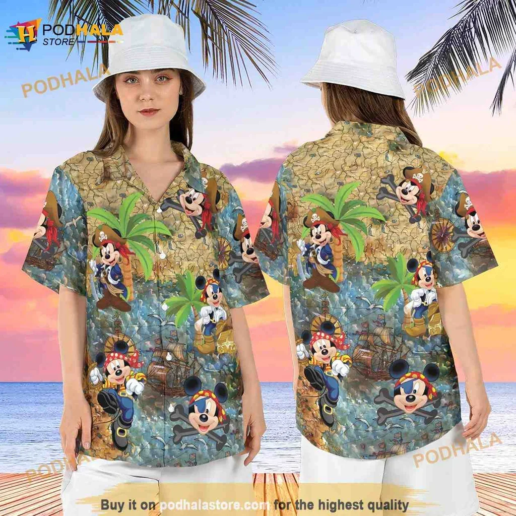 Playful Pirate Mickey Mouse Hawaiian Shirt With Tropical Adventure Design