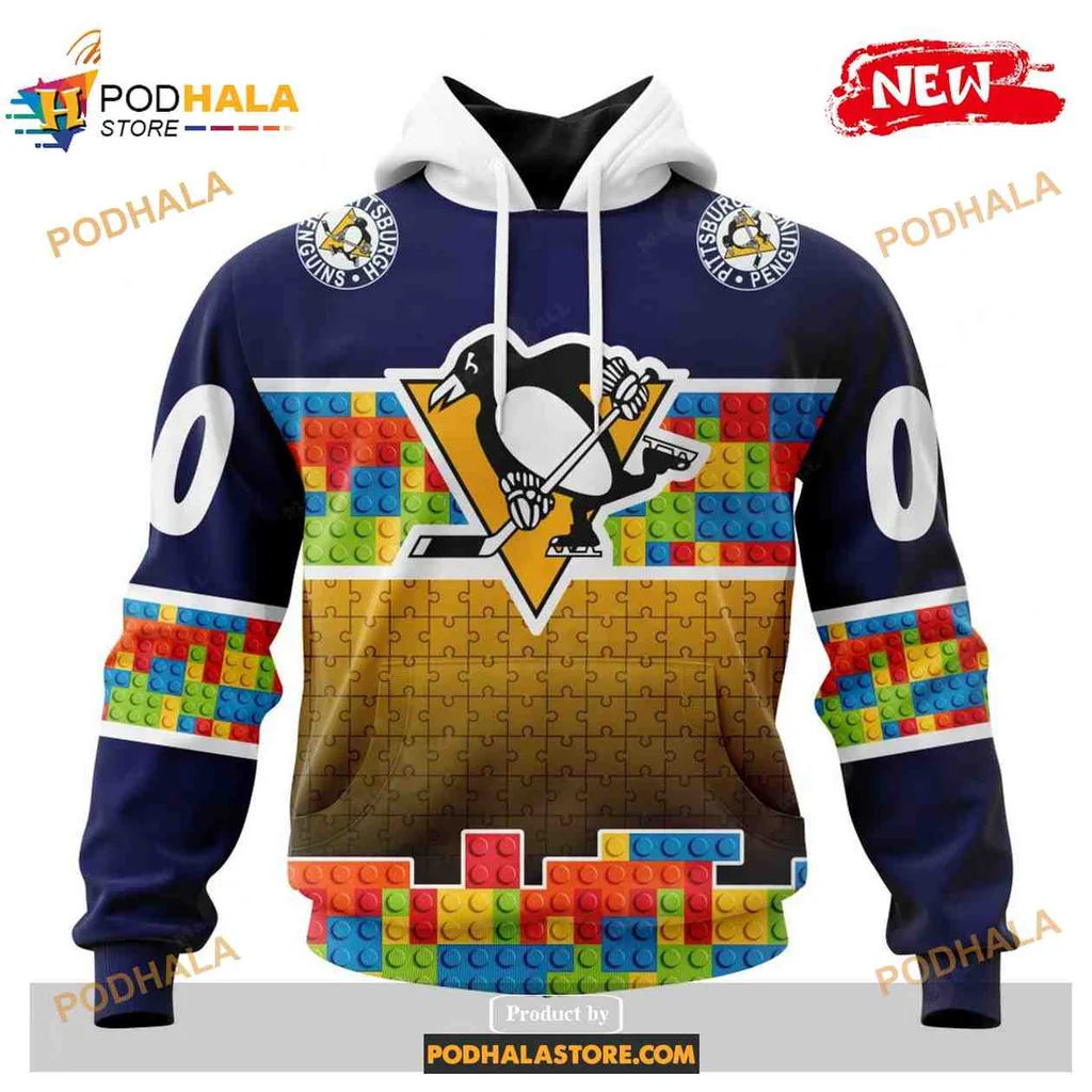 Playful Pittsburgh Penguins 3d Hoodie With Vibrant Gradient Puzzle Design