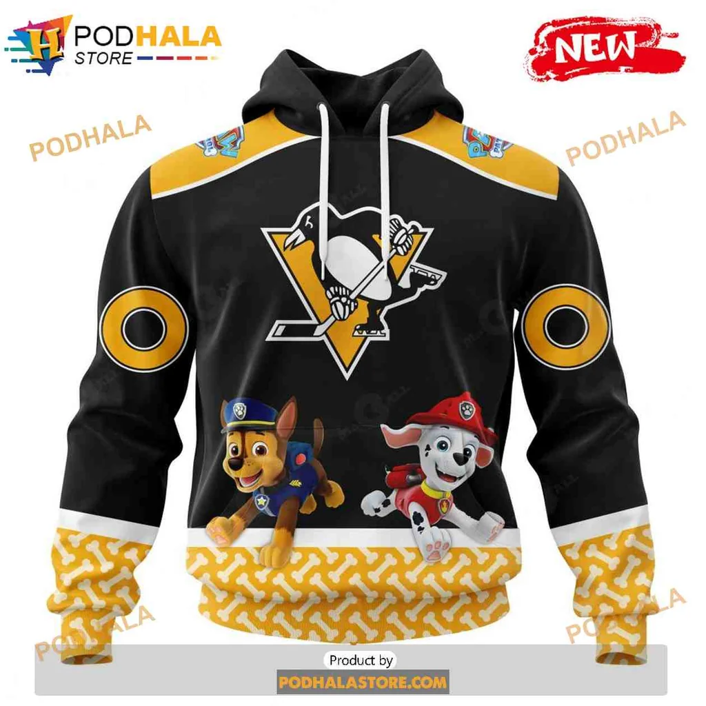 Playful Pittsburgh Penguins Paw Patrol 3d Hoodie With Dynamic Characters
