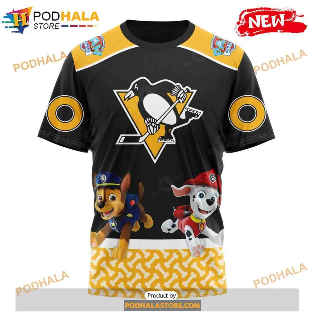 Playful Pittsburgh Penguins Paw Patrol AOP Hoodie With Dynamic Characters Playful Pittsburgh Penguins Paw Patrol AOP Hoodie With Dynamic Characters