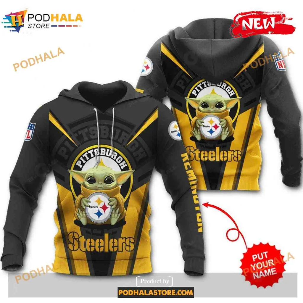 Playful Pittsburgh Steelers Baby Yoda 3d Hoodie, Fun Cartoon Design With Football