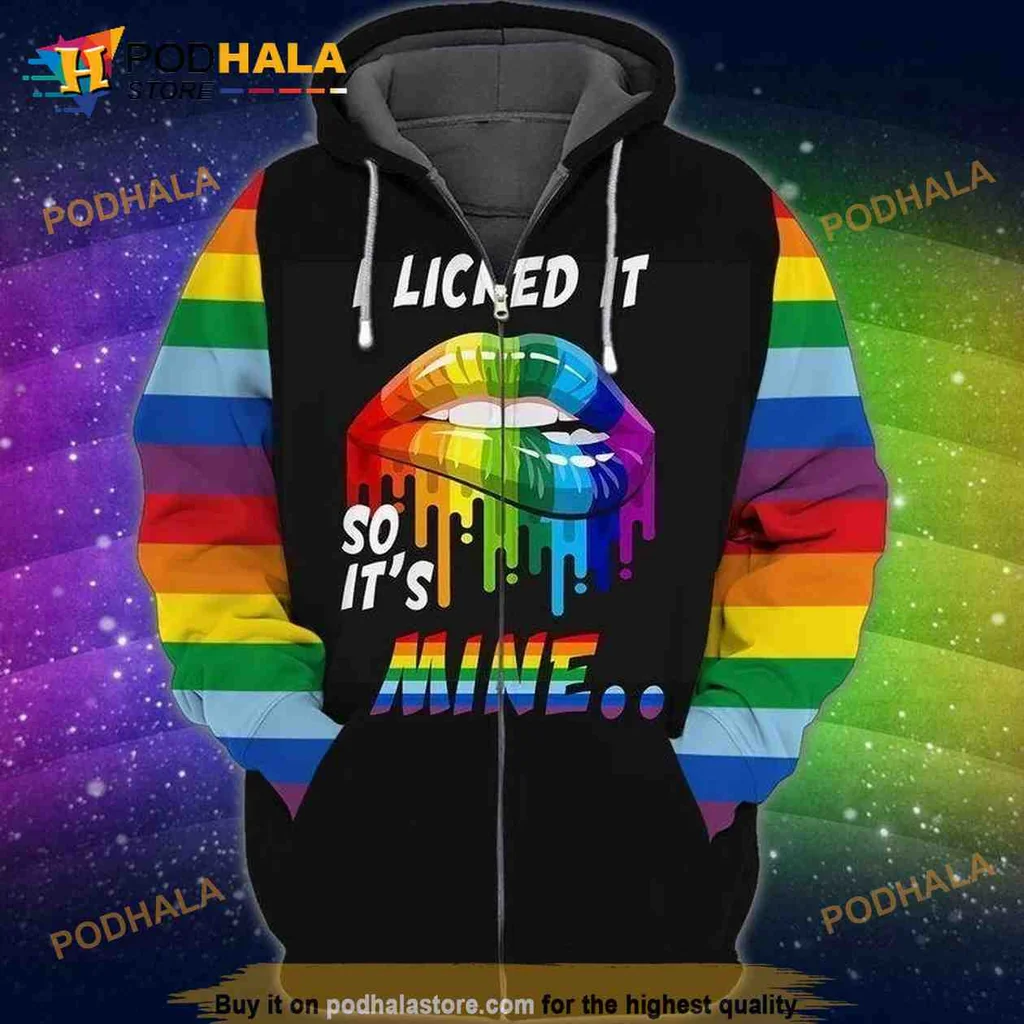 Playful Rainbow Lips 3d Hoodie, I Licked It So Its Mine Design