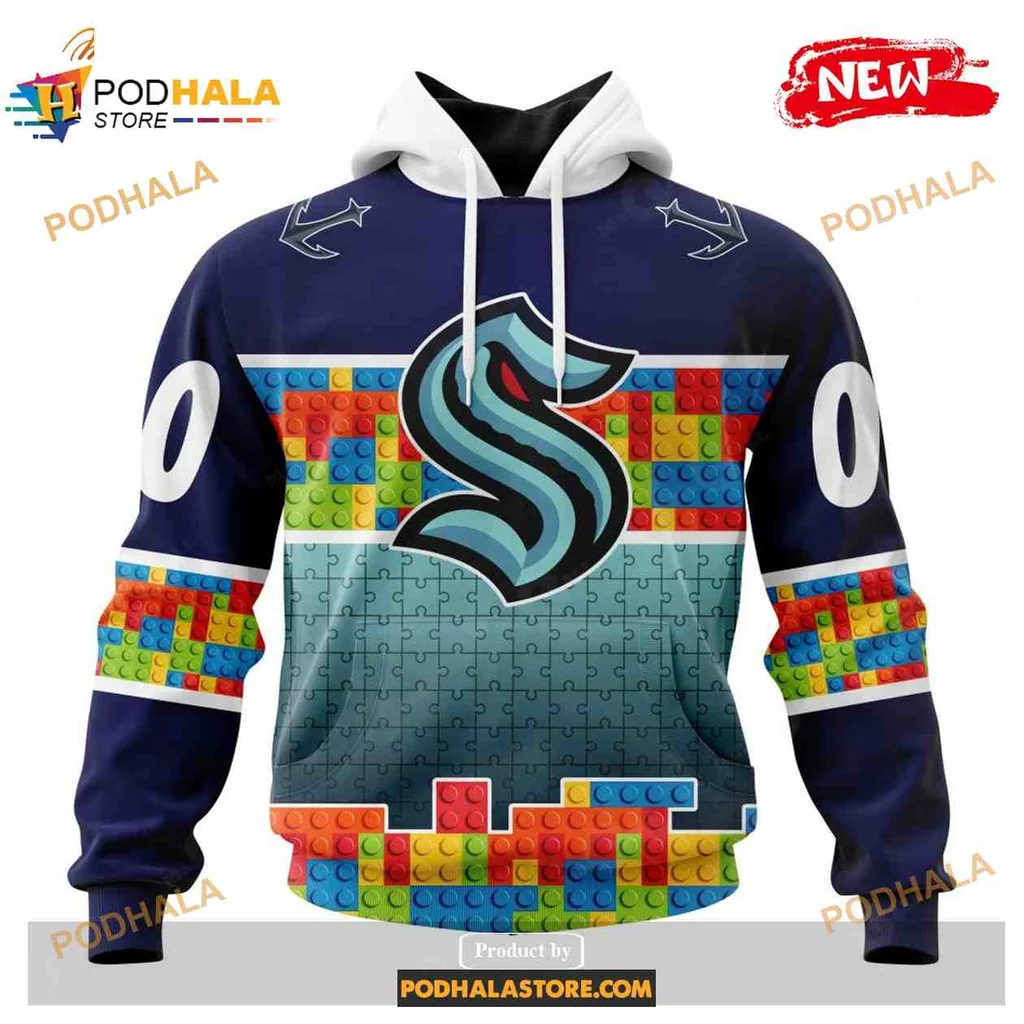 Playful Seattle Kraken 3d Hoodie With Colorful Puzzle Design