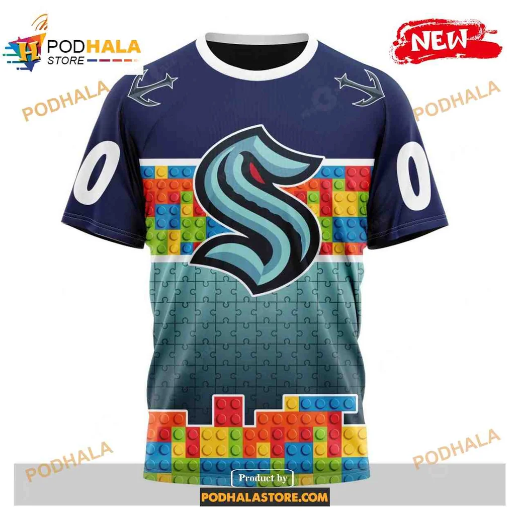 Playful Seattle Kraken AOP Hoodie With Colorful Puzzle Design Playful Seattle Kraken AOP Hoodie With Colorful Puzzle Design