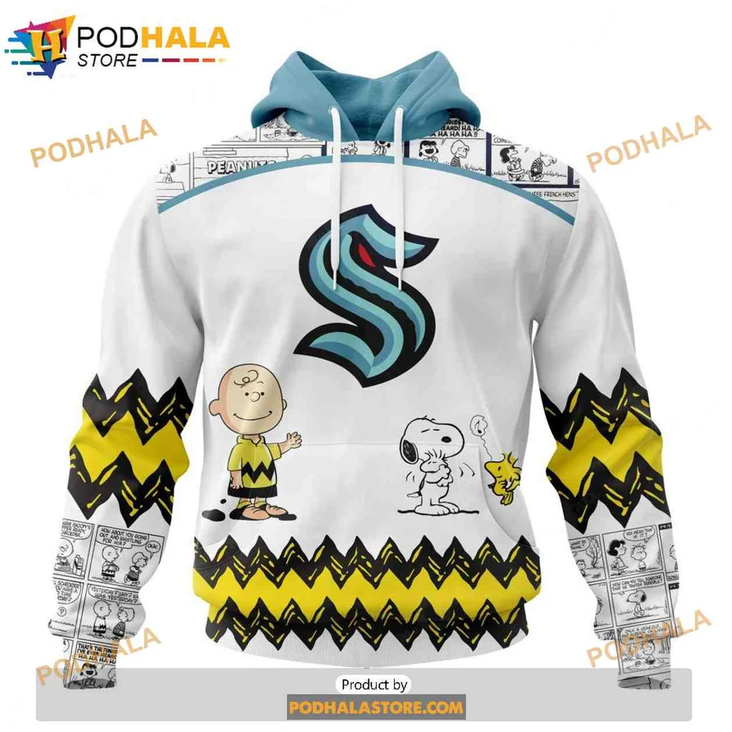 Playful Seattle Kraken Peanuts 3d Hoodie Featuring Charlie Brown And Snoopy