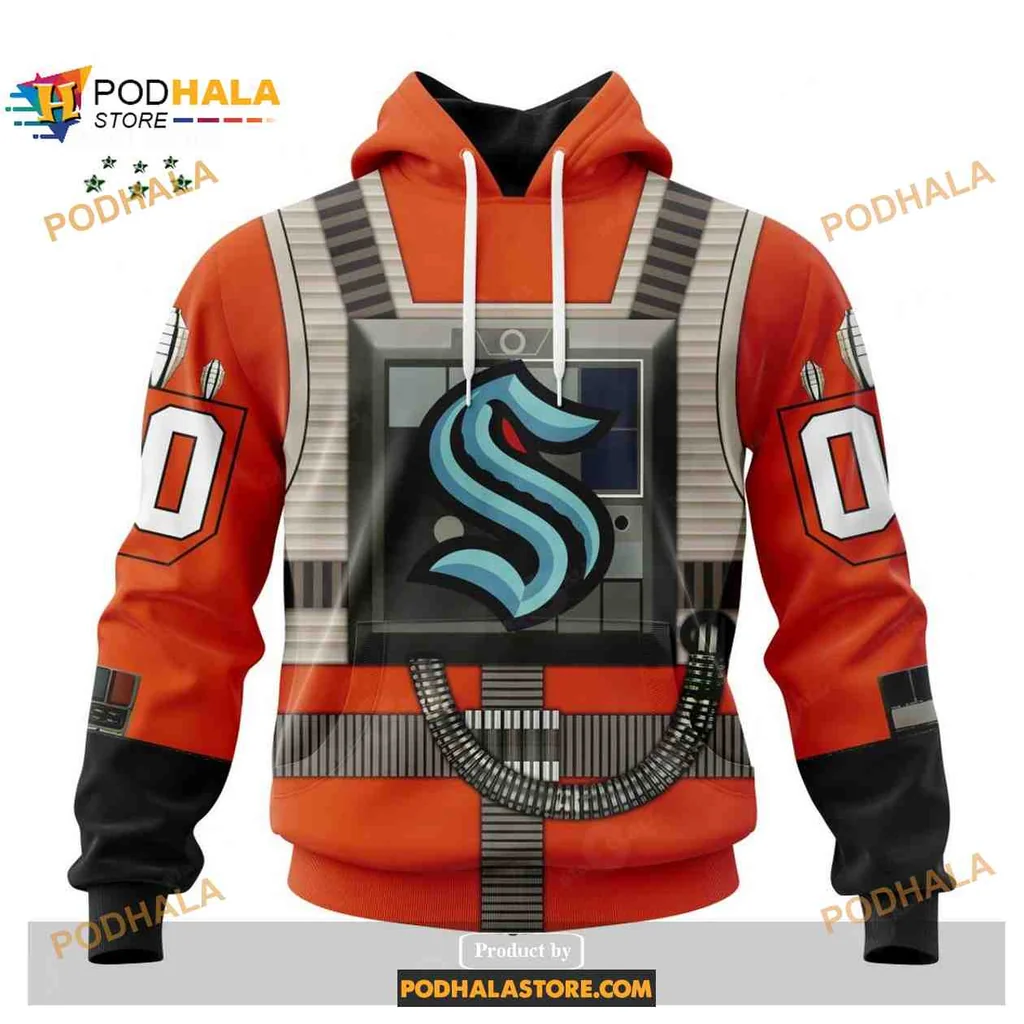 Playful Seattle Kraken Rebel Pilot 3d Hoodie With Bold Orange Design